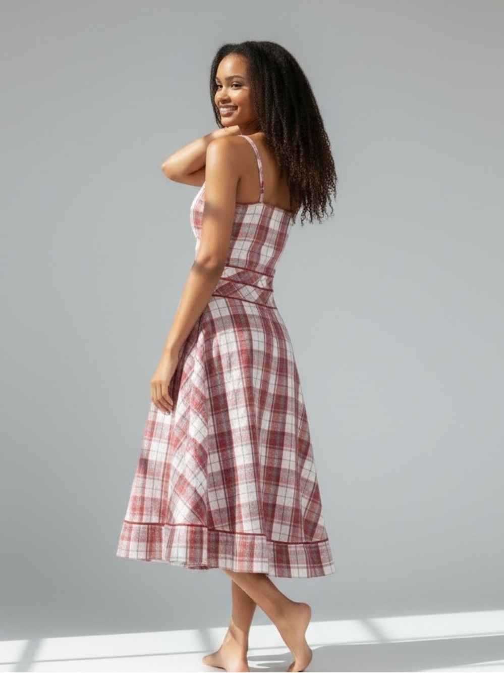 🟣 2 for $20 - Vintage Red and White Ruffled Tie Front Sundress